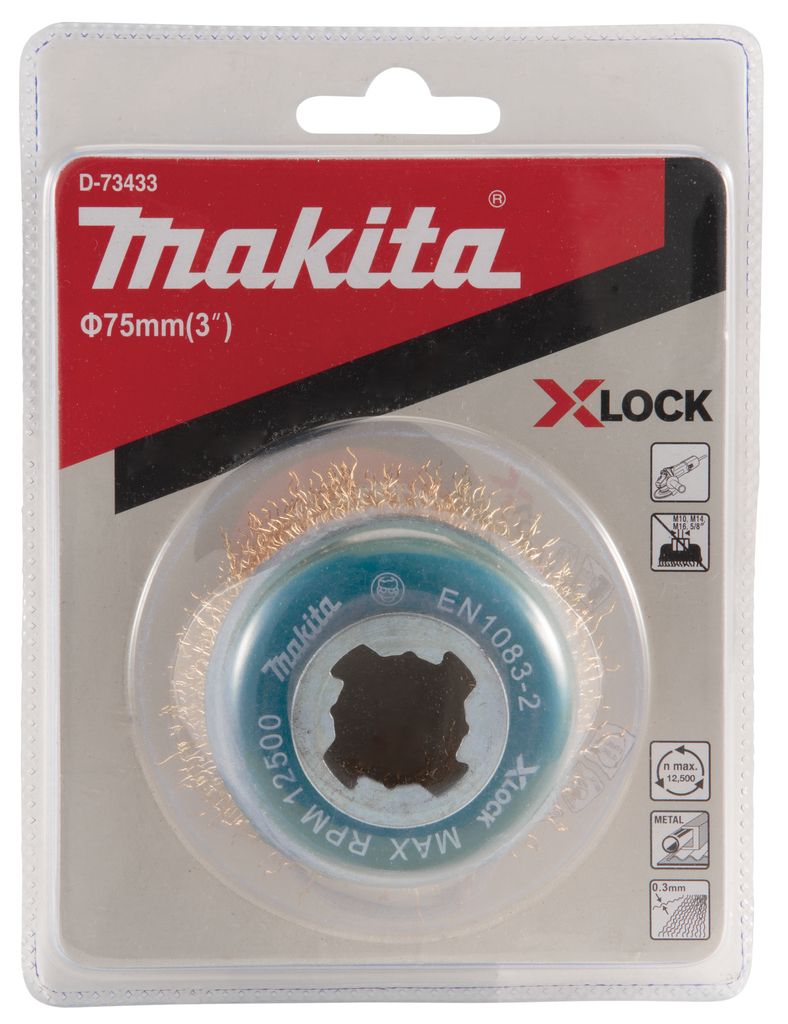 Щетка проволочная чашечная X-lock (d75 мм, толщ. проволоки 0,3 мм, гофрированная, латунь)